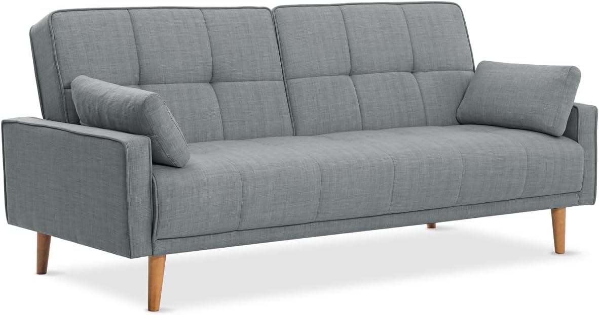 Divano letto EVERGREENWEB MATERASSI & BEDS, 3 posti, una piazza e mezza, Grigio, legno, tessuto, con cuscini, trasformabile, reclinabile, imbottito