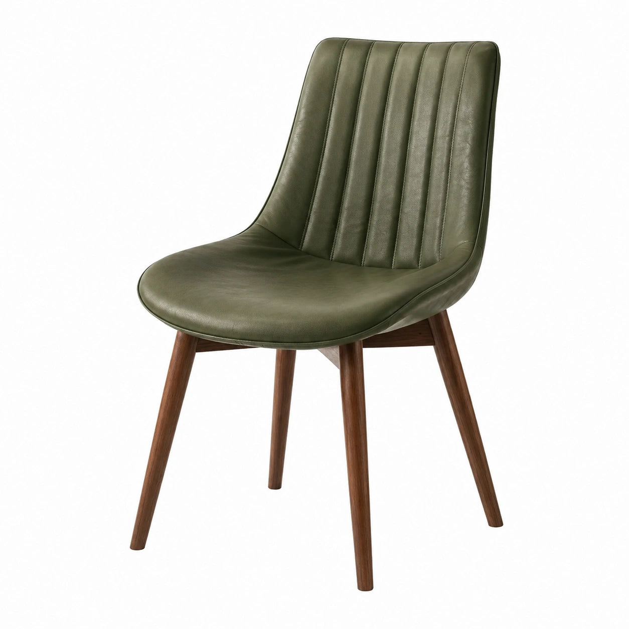 Sedia in velluto verde con gambe in legno e accenti in metallo dorato