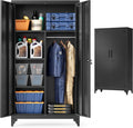 SONGMICS Armadio guardaroba, OMC018BD01, 80 × 40 × 165 cm, 2 ante, 5 scomparti, Nero, metallo, per camera da letto
