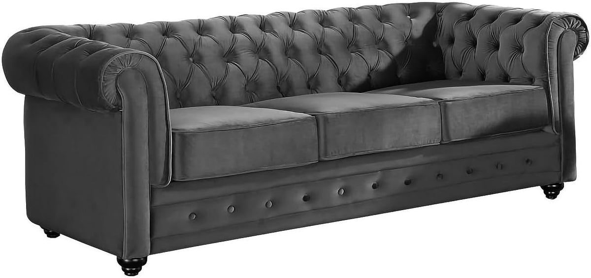 Vente-unique Divano, 3 posti, 205 × 88 × 72 cm, Grigio/Antracite, velluto, per soggiorno