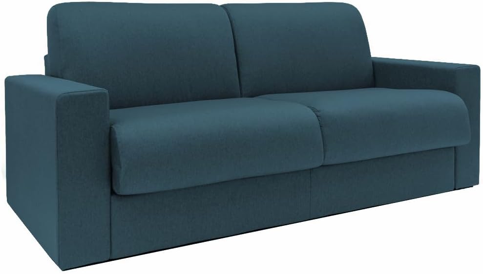 Divano letto Totò Piccinni, con braccioli, imbottito, 14 cm, matrimoniale, Blu petrolio, tessuto, per soggiorno