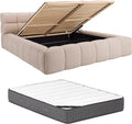 Vente-unique Letto contenitore, 180 × 200 cm, Beige, tessuto, con contenitore, materasso incluso, per camera da letto