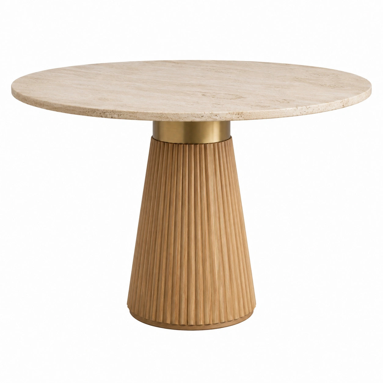Tavolo da pranzo rotondo in legno e marmo travertino 120 cm