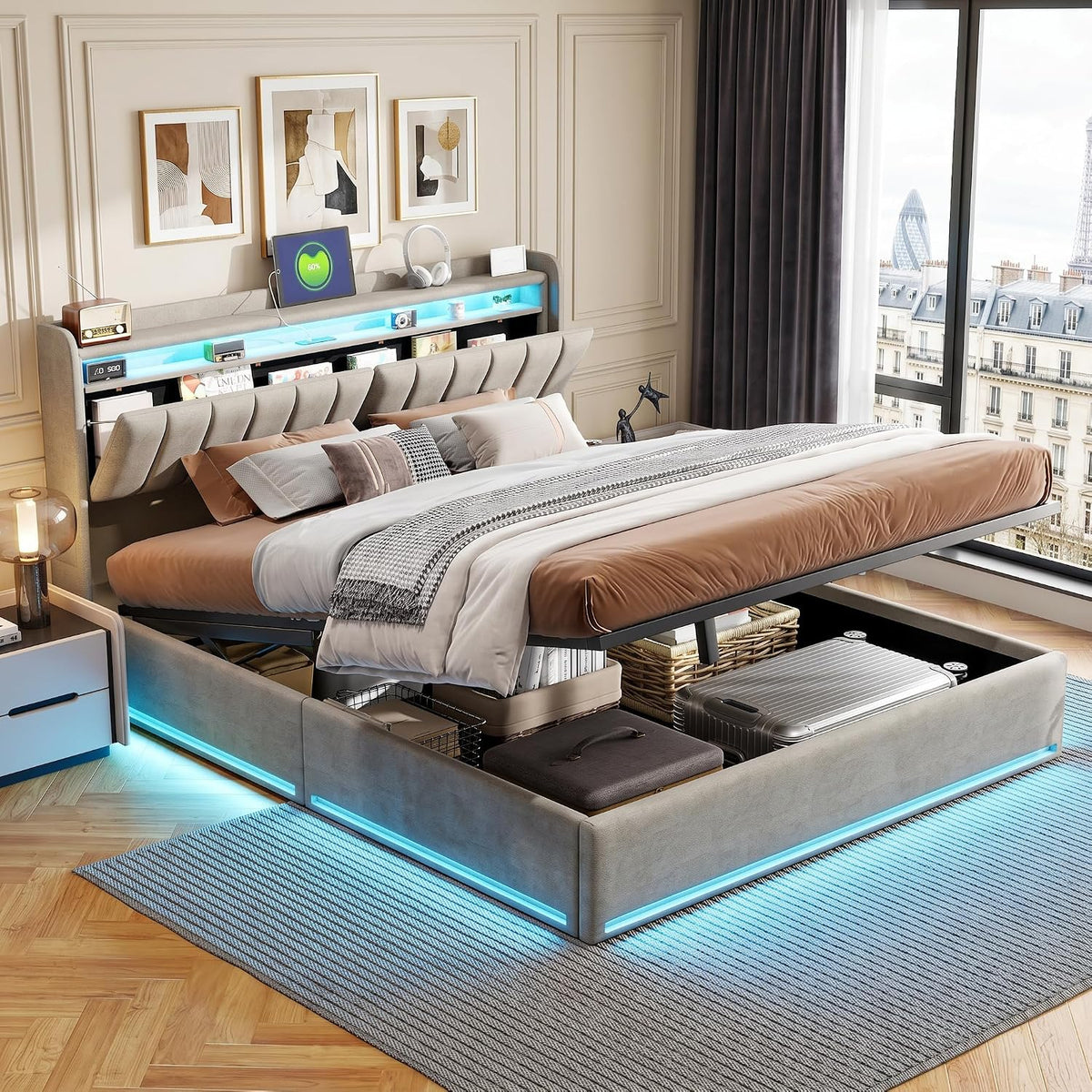 Struttura letto MOTUZP, con contenitore, imbottito, 160 × 200 cm, matrimoniale, per camera da letto