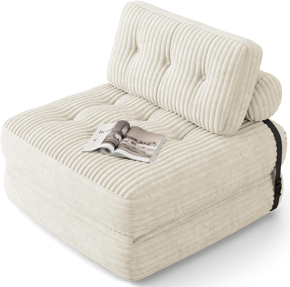 Divano letto Xbro, singolo, 2 in 1, Beige, 85 × 170 cm, velluto, pieghevole, per soggiorno
