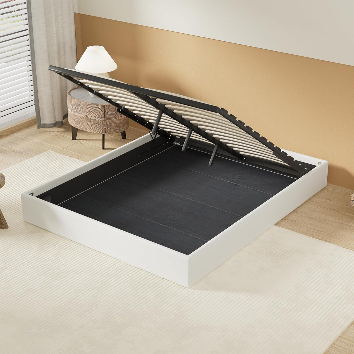 NOVEMBER Letto, 120 × 190 cm, Bianco/Crema, legno, tessuto, con contenitore, con rete a doghe, per camera da letto
