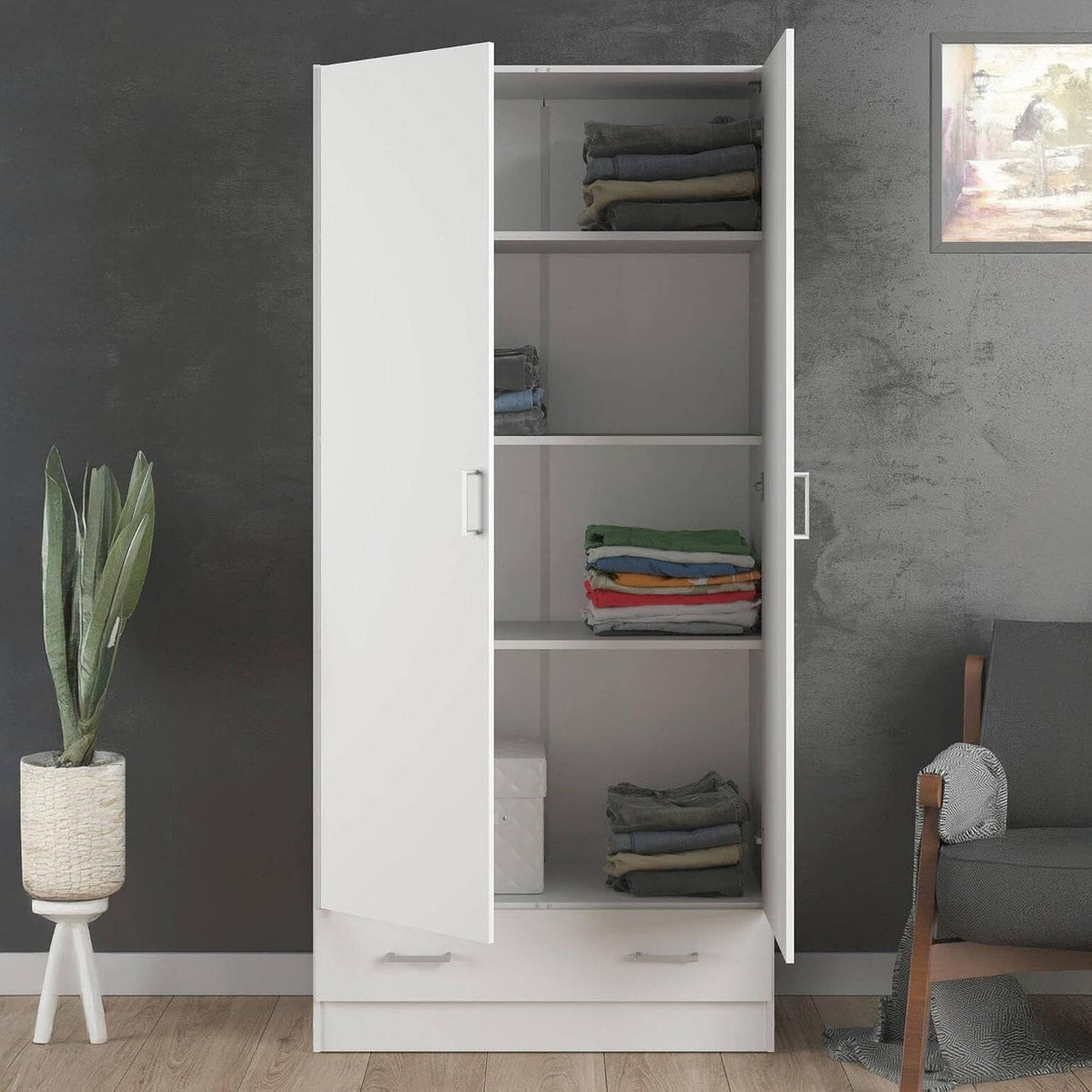 Dmora Audette Armadio guardaroba a 2 ante, Bianco, 79 × 36 × 170 cm, per camera da letto