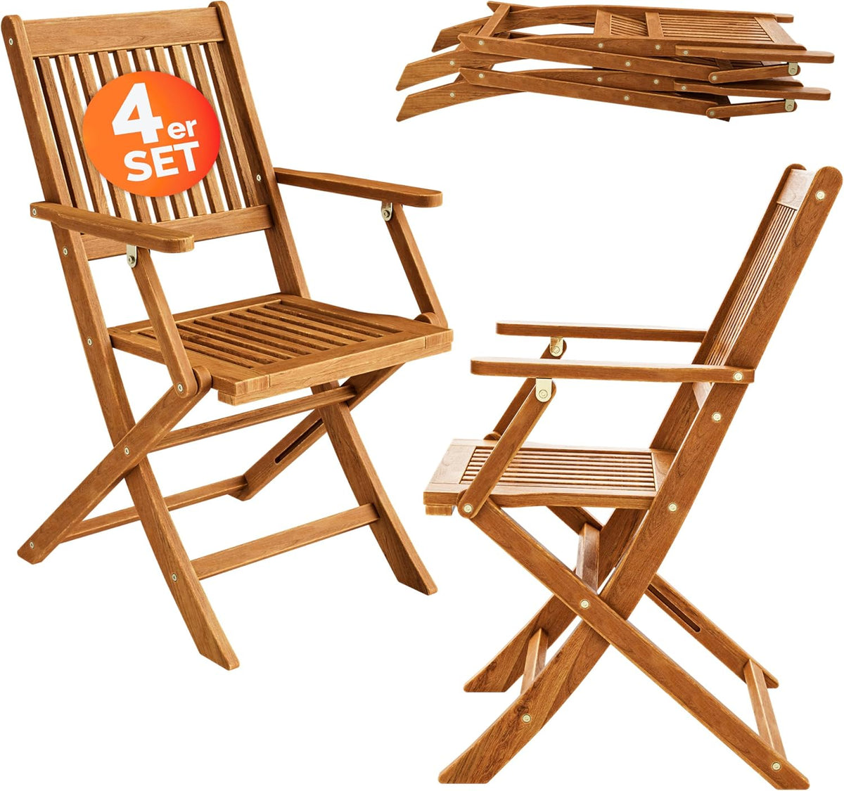 Set di sedie da pranzo CASARIA, 4 sedie, 92 × 51 cm, legno, pieghevole, per giardino e terrazzo