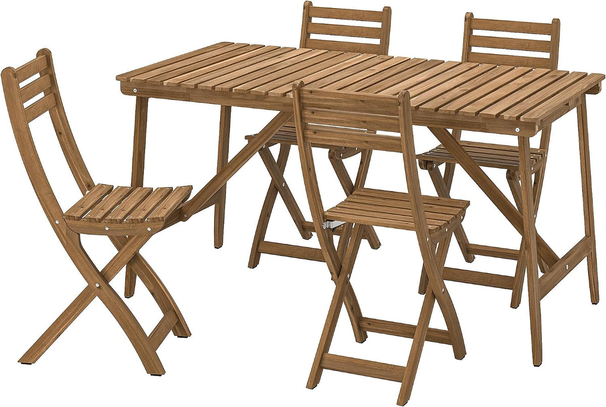 Set da pranzo Protuning, 4 sedie, Marrone scuro, 143 × 75 cm, legno, pieghevole, per giardino e terrazzo