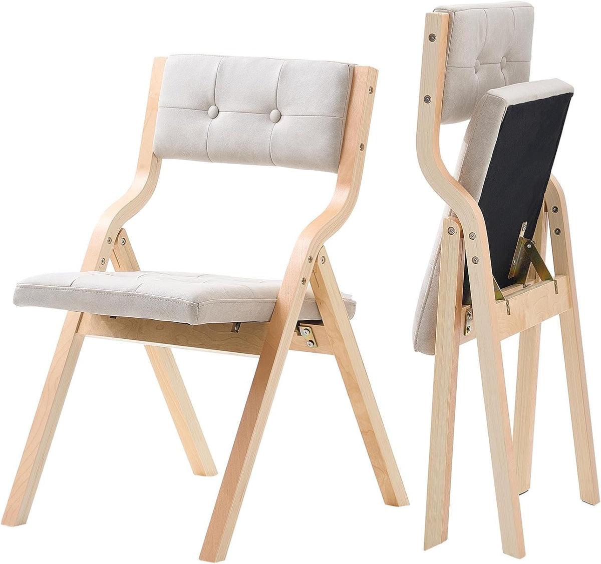 Sedia VEVOR, Beige, legno, con cuscino, pieghevole, per sala da pranzo e cucina