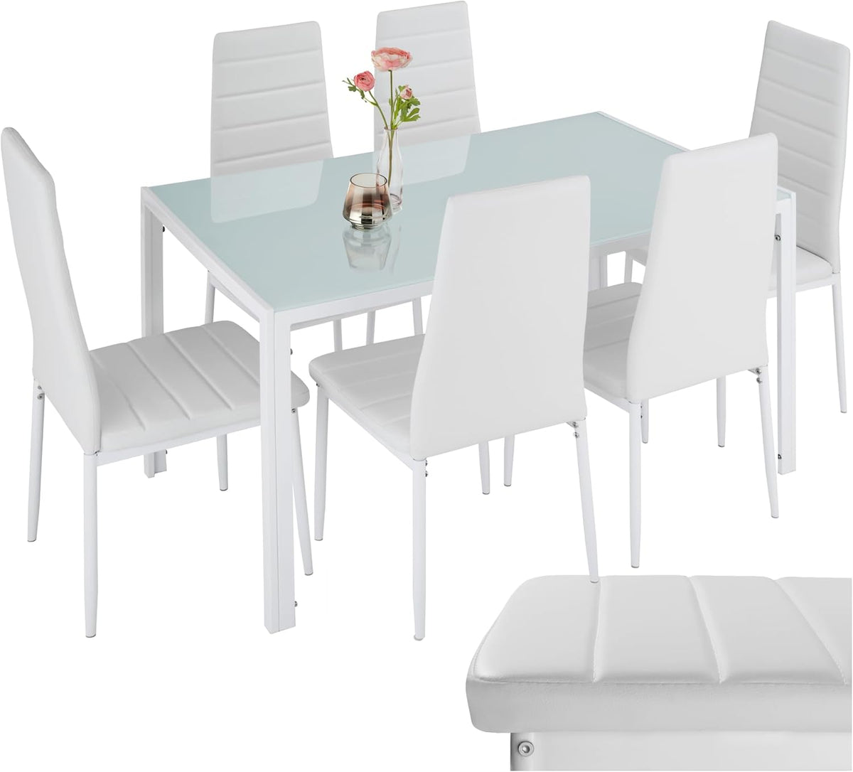 tectake Set da pranzo, 7 pezzi, 6 sedie, similpelle, per sala da pranzo e cucina