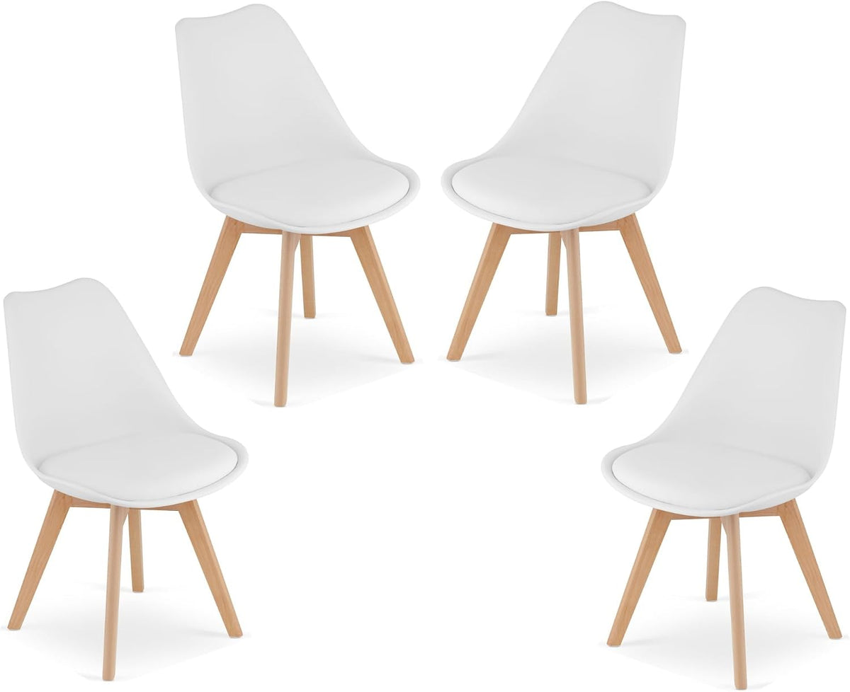 VBChome Set di sedie da pranzo, 4 sedie, Bianco, legno, similpelle, per sala da pranzo e cucina