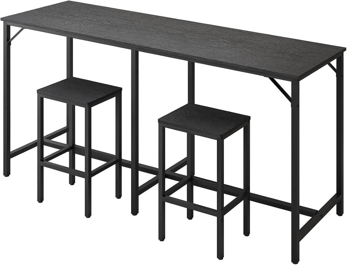 Set da pranzo YATINEY, BT09BB, 180 × 40 cm, 3 pezzi, 2 sgabelli, Nero, per sala da pranzo e cucina
