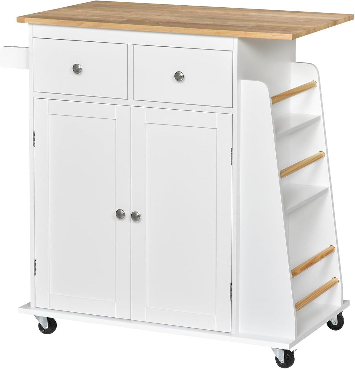 HOMCOM Carrello da cucina, 89 × 45 × 89,5 cm, 2 cassetti, Bianco, legno, per sala da pranzo e cucina