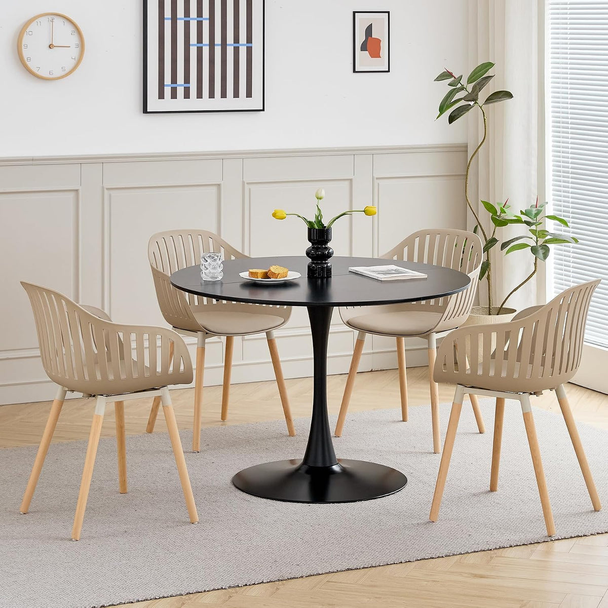 Set da pranzo GrandCA HOME, 110 cm, 4 sedie, Kaki, legno, per giardino e terrazzo