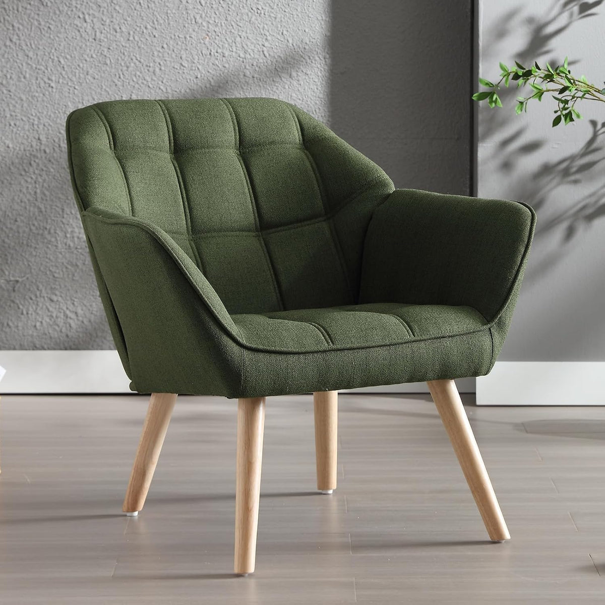 Poltrona Ya-Home, imbottito, Verde, legno, lino, per soggiorno