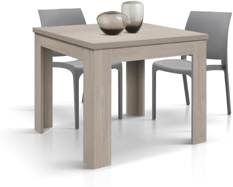 PAZZO DESIGN Tavolo da pranzo, 90 × 90 cm, Olmo/Perla, allungabile, per sala da pranzo e cucina