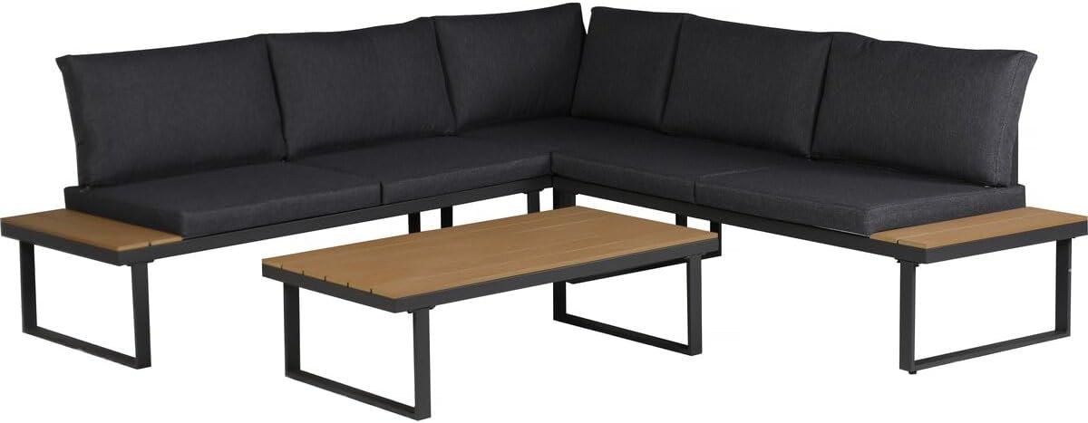Habitat et Jardin Fiora Set salotto da giardino modulare 5 posti, Grigio, 2 divani, modulo angolare e tavolino, metallo
