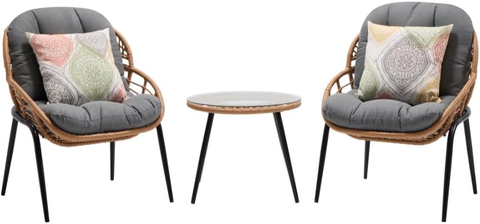 Set di mobili da giardino ZIK, 133 × 76 cm, 68 × 76 × 87 cm, 2 poltrone, acciaio, rattan, con cuscini, per giardino e terrazzo