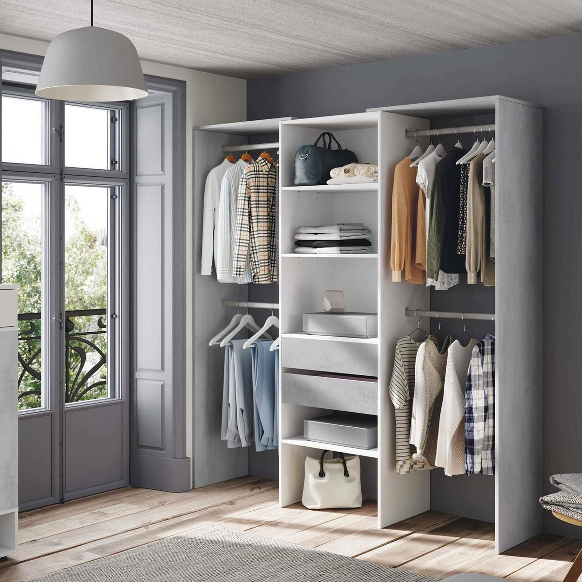 Armadio guardaroba Dmora, 179 × 50 × 202 cm, Bianco, per camera da letto