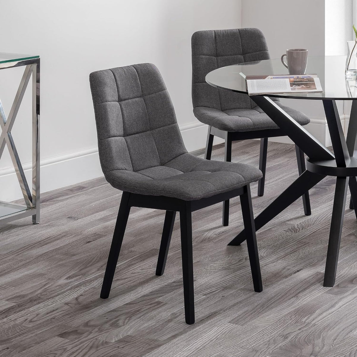 Julian Bowen Set di sedie da pranzo, 4 sedie, Grigio, lino