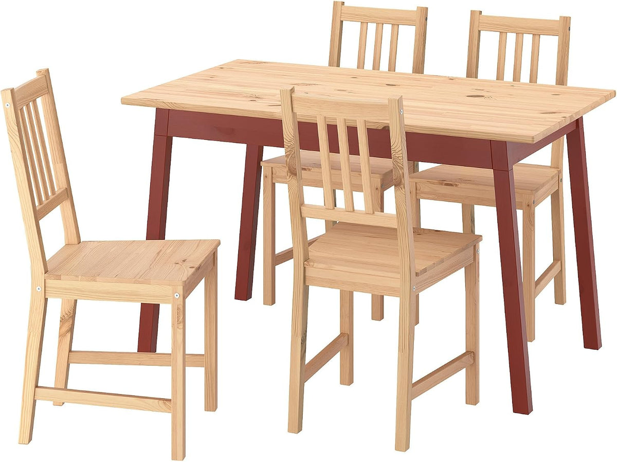 Protuning Set da pranzo, 4 sedie, 125 cm, Marrone chiaro/Rosso, legno, per sala da pranzo e cucina