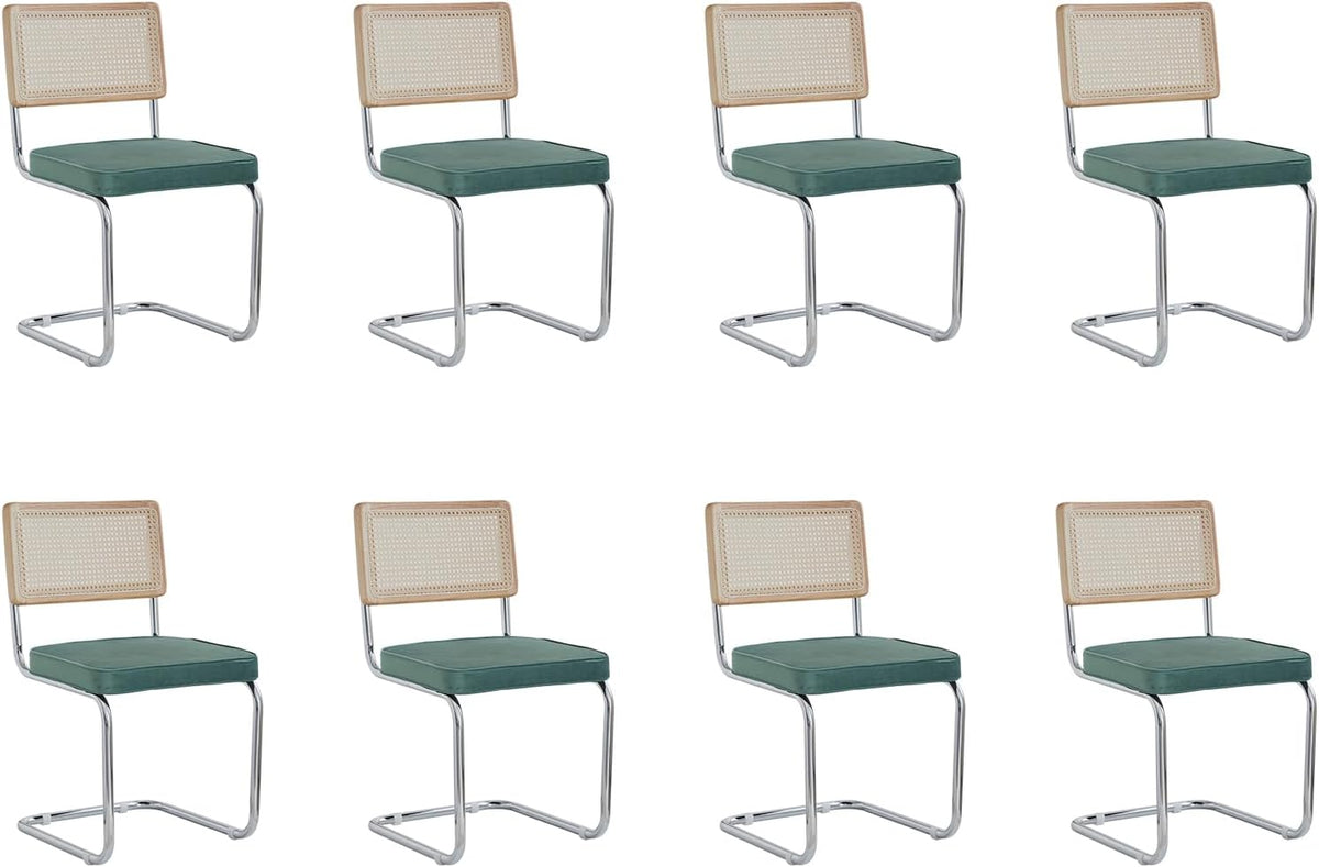 Set di sedie da pranzo GrandCA HOME, 8 sedie, Verde, acciaio, rattan, per sala da pranzo e cucina