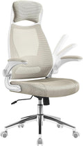 SONGMICS Sedia da ufficio, OBN086K01, Beige/Cappuccino, con poggiatesta, con braccioli, per ufficio