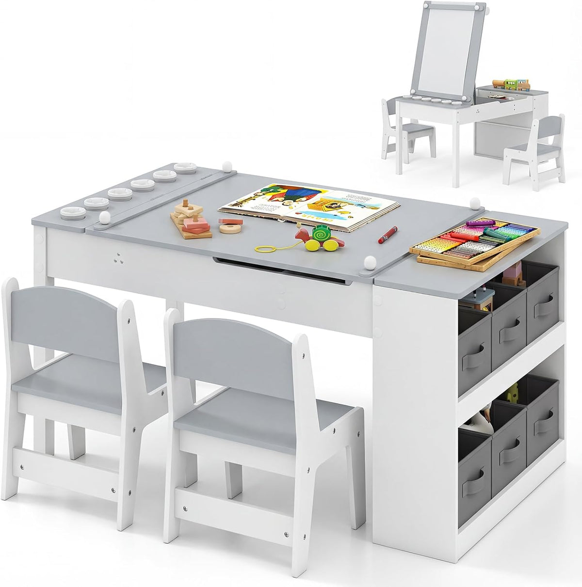 Set da pranzo LIFEZEAL, 2 in 1, Grigio, legno, per sala da pranzo e cucina