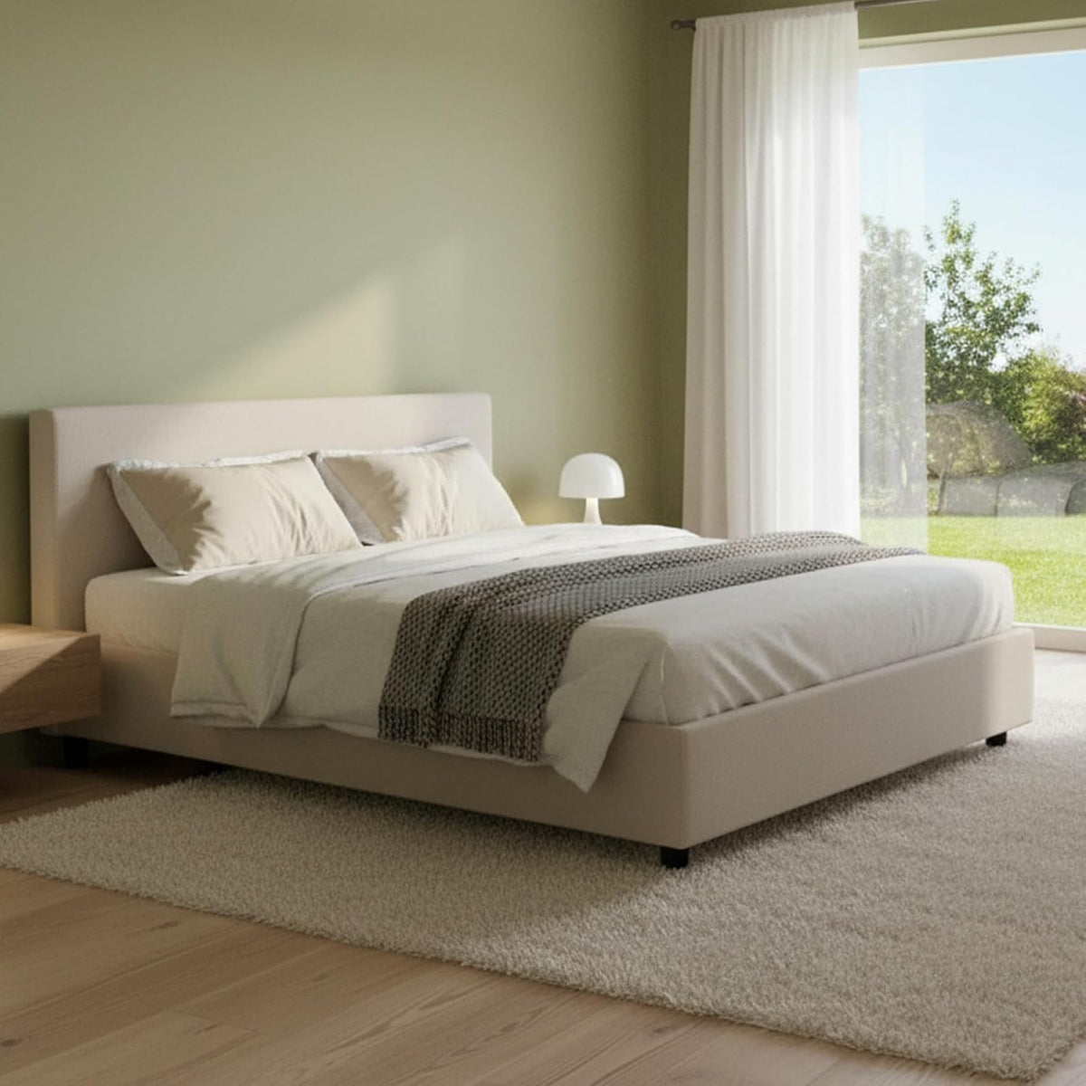 Talamo Italia Letto, Elisa, matrimoniale, 160 × 190 cm, Tortora, tessuto, con contenitore, apertura frontale, per camera da letto