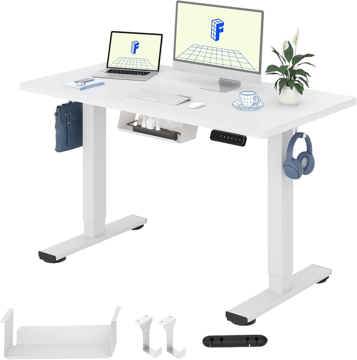 Scrivania FLEXISPOT, 120 × 60cm, Bianco, regolabile, acciaio, per ufficio