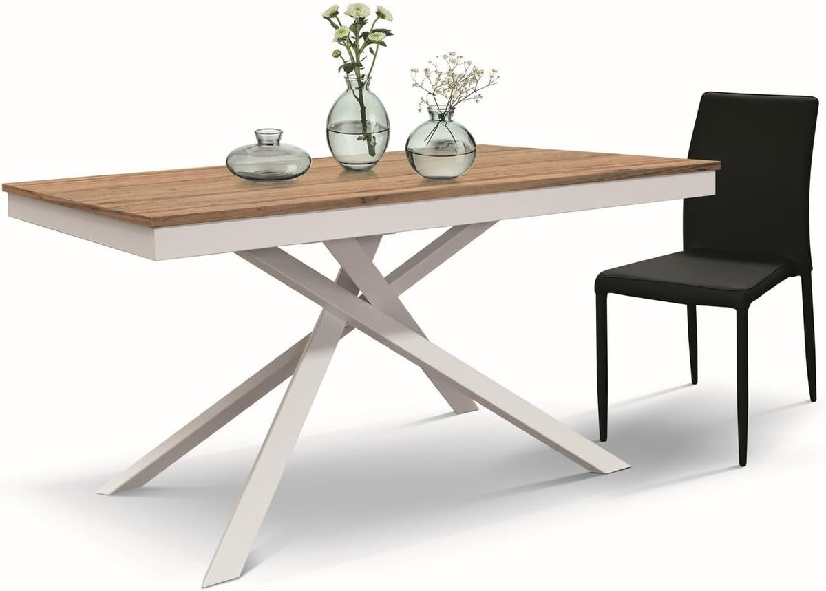 Tavolo allungabile KONTE.DESIGN, 120 × 80 cm, 170 × 80 cm, Rovere/Bianco, legno, metallo, per sala da pranzo e cucina