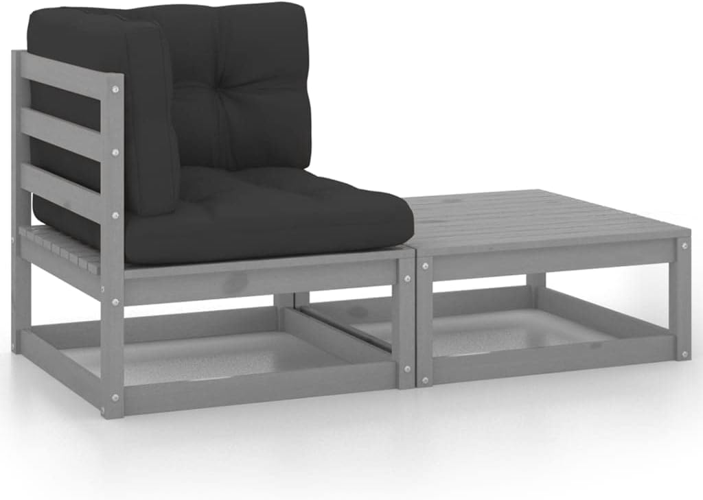 Set di mobili da giardino YITHOPI, 70 × 70 × 67 cm, 70 × 70 × 30 cm, Grigio, 2 pezzi, legno, per giardino e terrazzo
