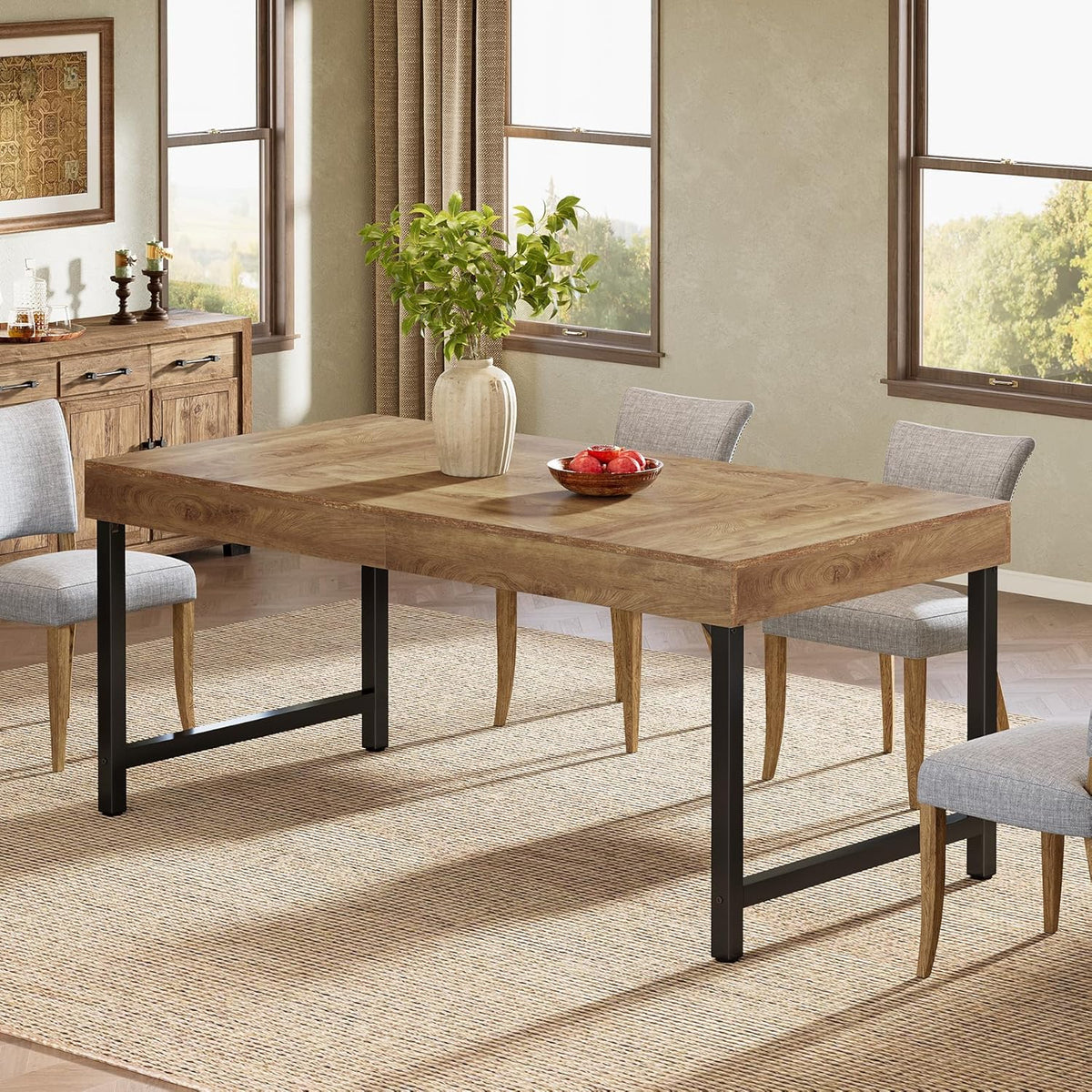 Tribesigns Tavolo da pranzo, 140 cm, Marrone, metallo, per sala da pranzo e cucina