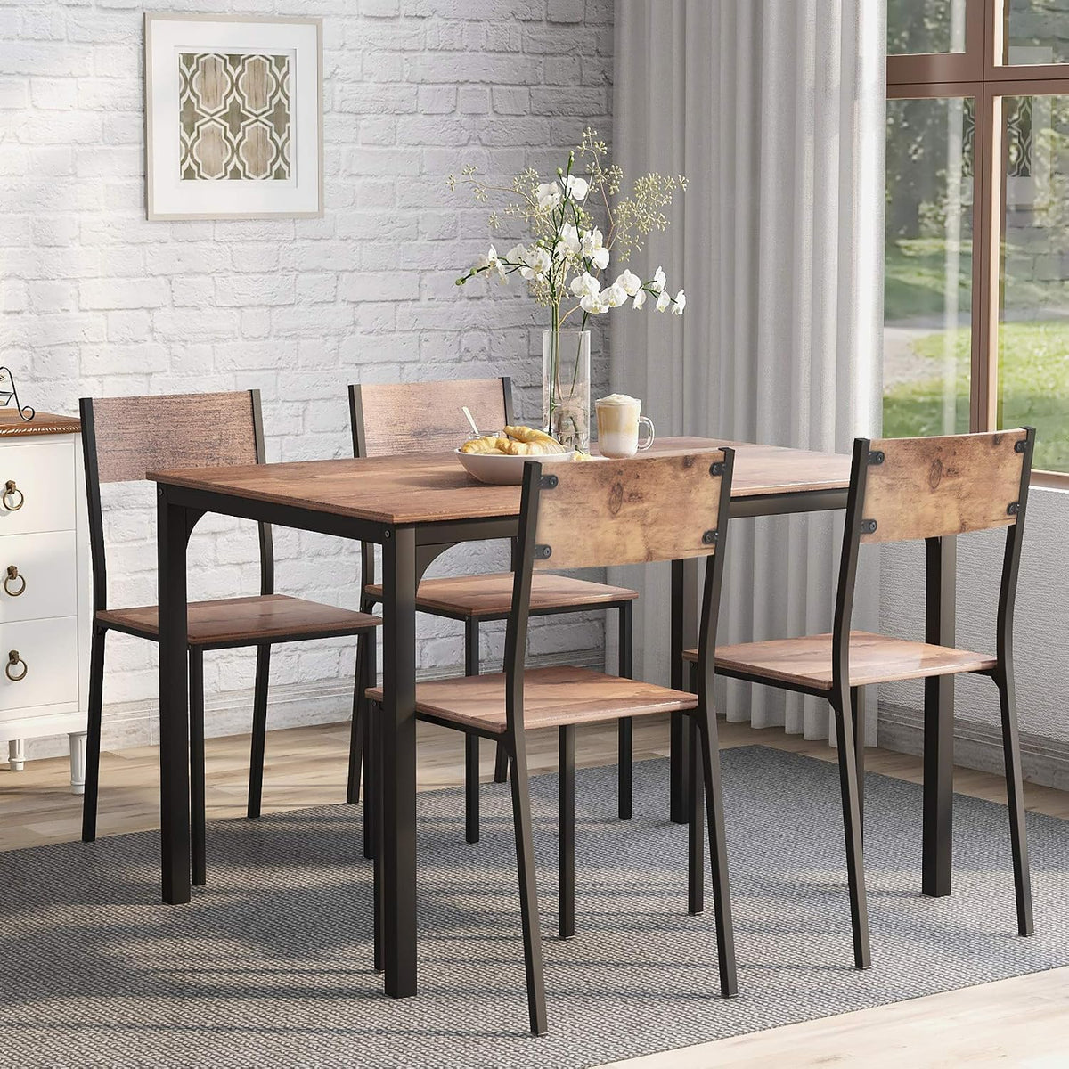 KAZZIO Set da pranzo, 4 sedie, Marrone, MDF, per sala da pranzo e cucina