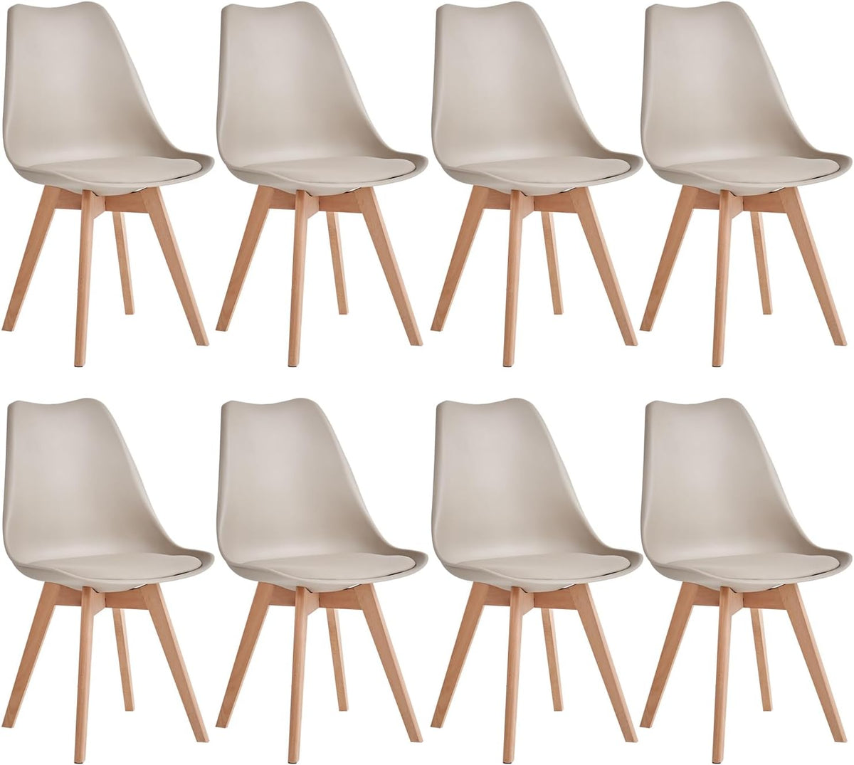 JZGORC Set di sedie da pranzo, 8 sedie, Kaki, legno, con cuscini, per camera da letto