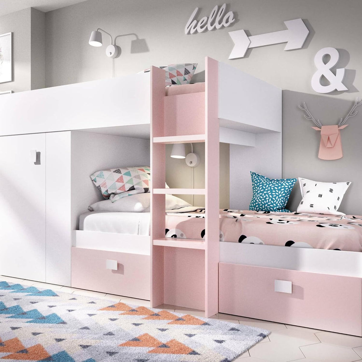Letto a castello Dmora, Bianco/Rosa, alluminio, per camera da letto