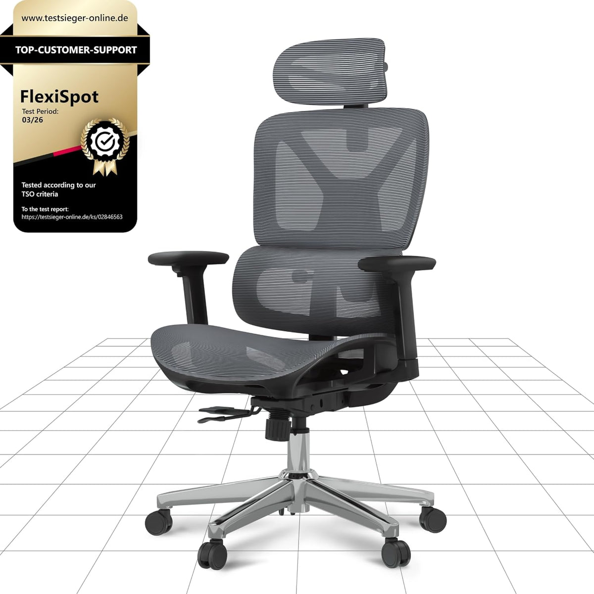 Sedia da ufficio FLEXISPOT, regolabile, con ruote, con poggiatesta, con braccioli, ergonomica, per ufficio