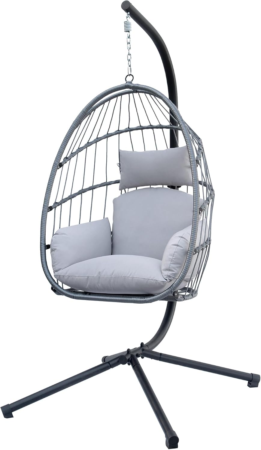 Il Gruppone Passione Casa Poltrona a dondolo, Grigio chiaro, acciaio, rattan, pieghevole, sfoderabile, con cuscini, per giardino e terrazzo
