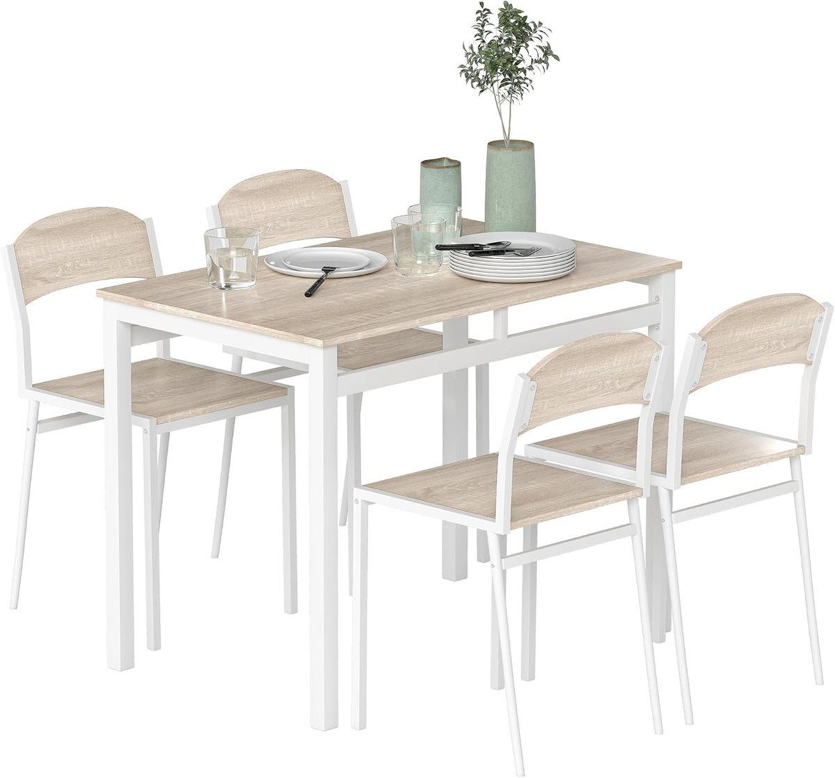 HOMCOM Set da pranzo, Grigio/Bianco, 5 pezzi, 4 sedie, MDF, per sala da pranzo e cucina