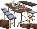 KESSER Set birreria da giardino 3 pezzi, tavolo e 2 panche pieghevoli, Marrone, plastica effetto rattan, 180 cm