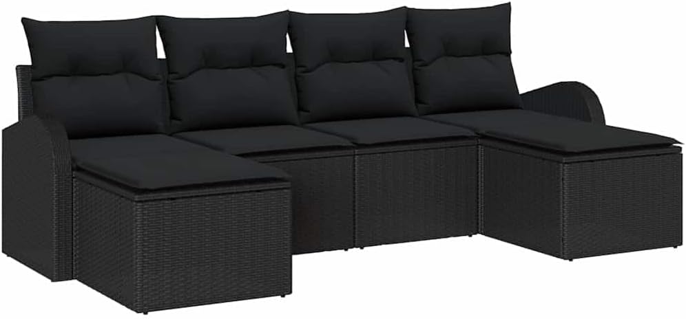 vidaXL Divano, 6 pezzi, Nero, per giardino e terrazzo
