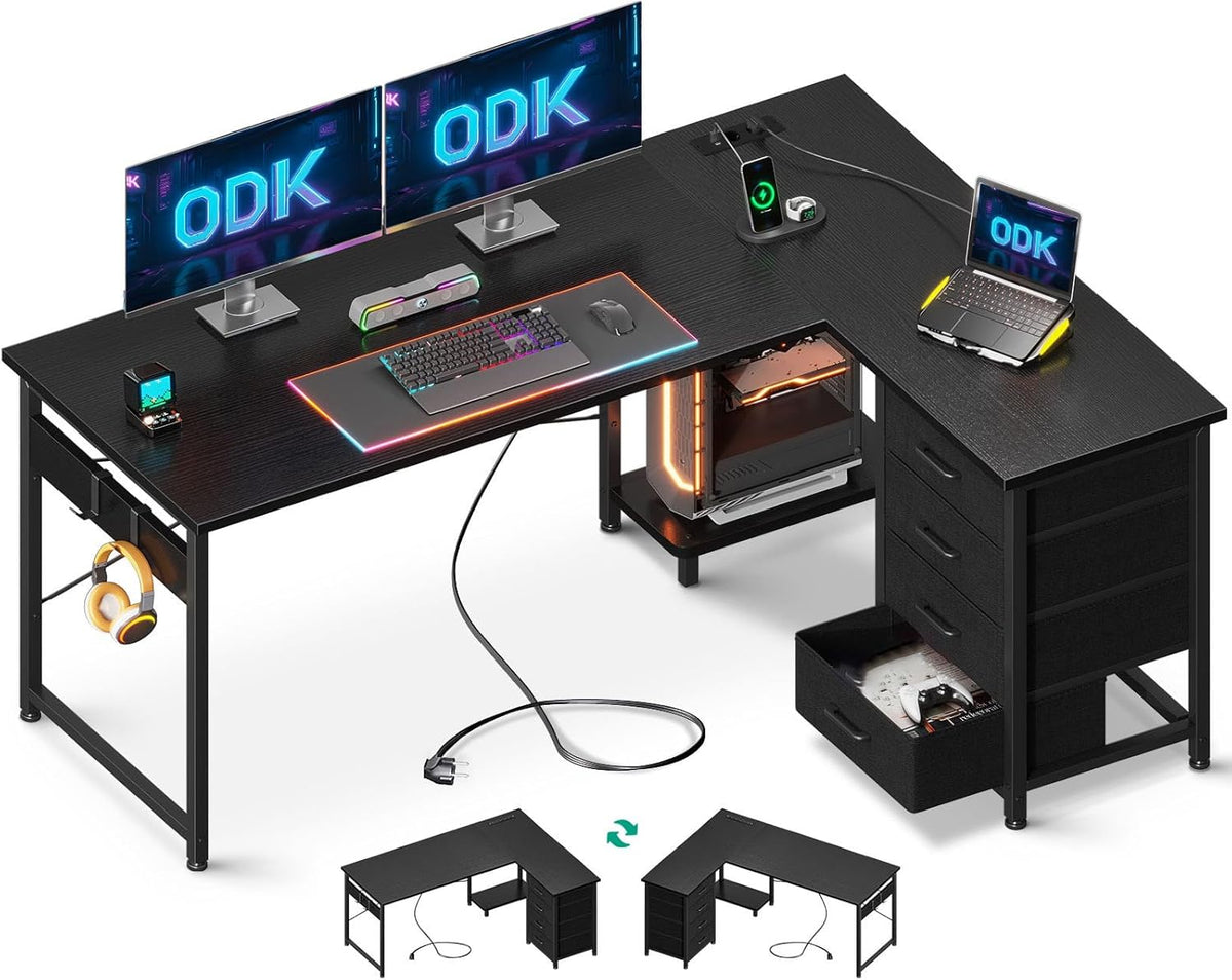 ODK Scrivania, 135 × 100 cm, Nero, tessuto, per ufficio