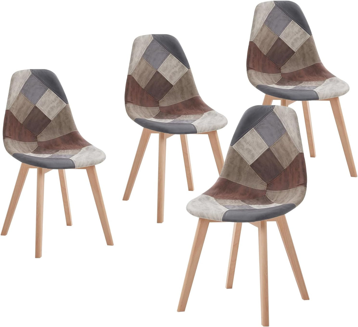 HJhomeheart Set di sedie da pranzo, 4 sedie, Marrone, legno massello, tessuto, per sala da pranzo e cucina