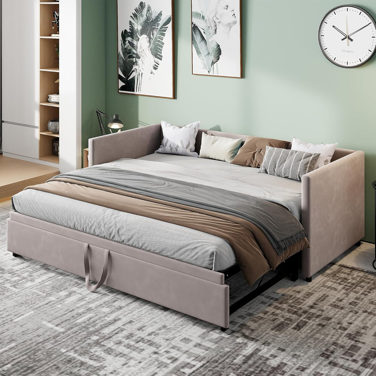 ZHDOKA Divano letto, 2 posti, 180 × 200 cm, velluto, trasformabile, allungabile, con rete a doghe, imbottito, per camera da letto