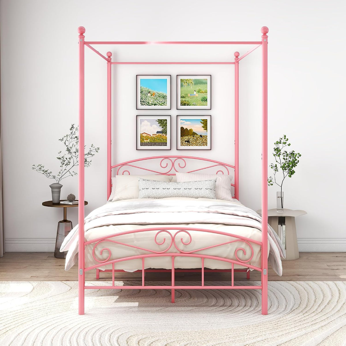 Struttura letto ARFARLY, matrimoniale, Rosa, 120 × 200 cm, metallo, per camera da letto