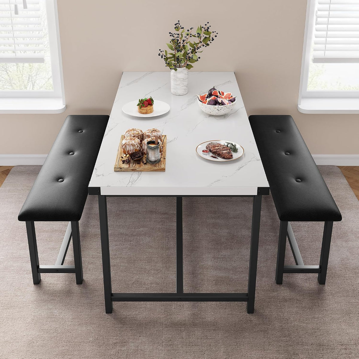 Set da pranzo Techigher, 112 × 70 × 75 cm, 3 pezzi, 4 posti, metallo, per sala da pranzo e cucina