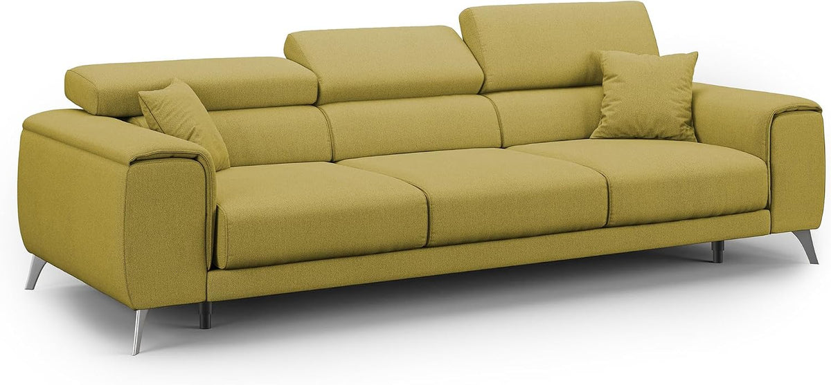 Divano Divani.Store, reclinabile, allungabile, con poggiatesta, 40 cm, Giallo, tessuto, per soggiorno