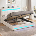 Letto AOGLLATI, con contenitore, regolabile, con illuminazione LED, con porta USB, 160 × 200 cm, matrimoniale, Beige, lino, per camera da letto