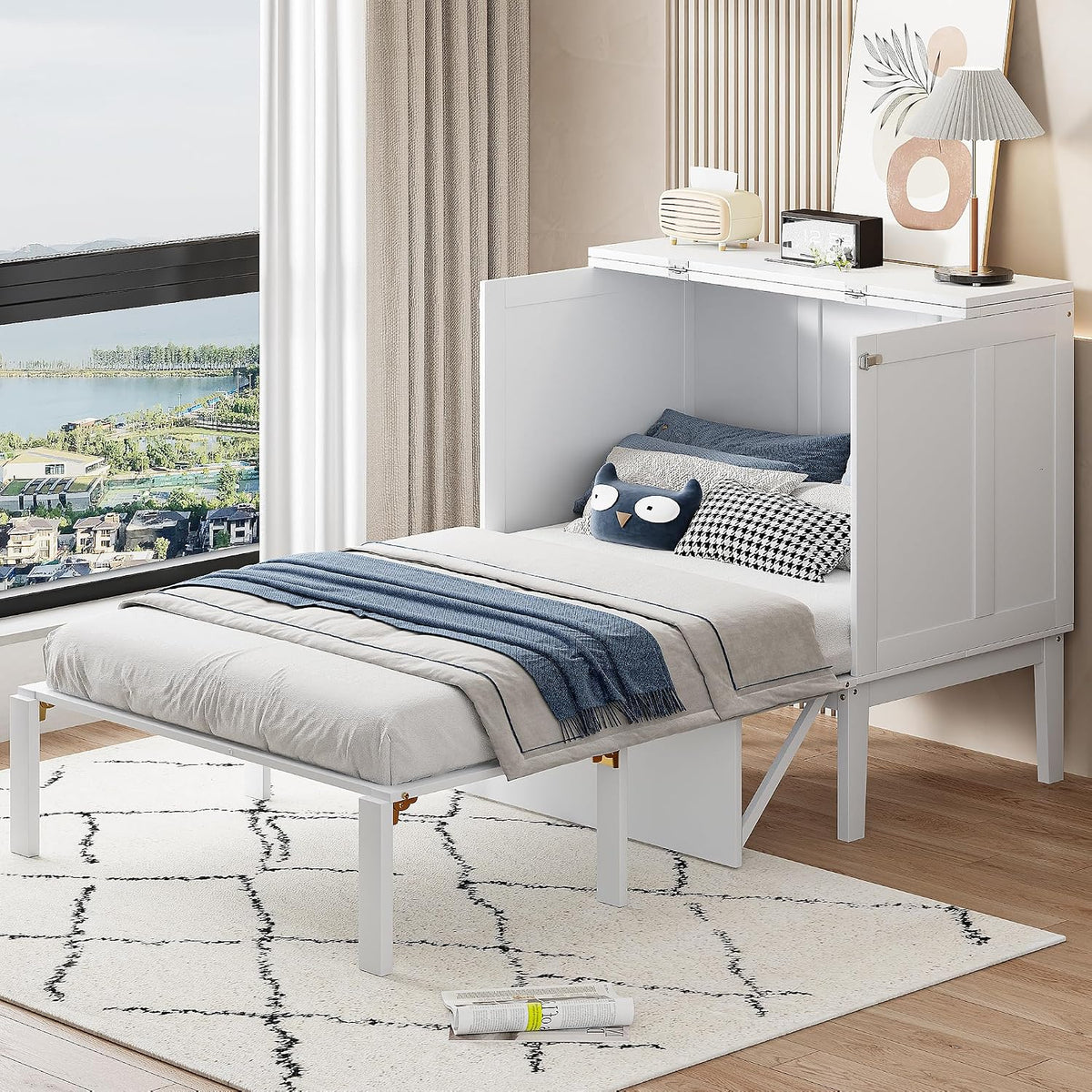 Struttura letto HaoChrymec, pieghevole, con rete a doghe, 90 × 200 cm, Bianco, legno, per camera da letto